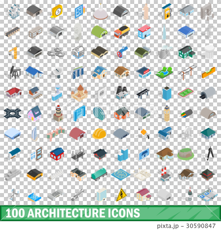 100 architecture icons set, isometric 3d style - Stock Illustration ...