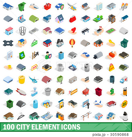 100 city element icons set, isometric 3d style 30590868