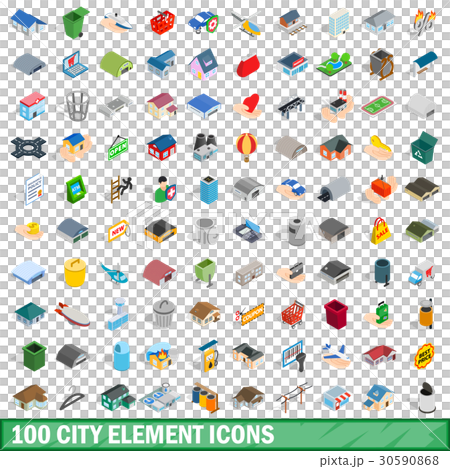 100 city element icons set, isometric 3d style 30590868
