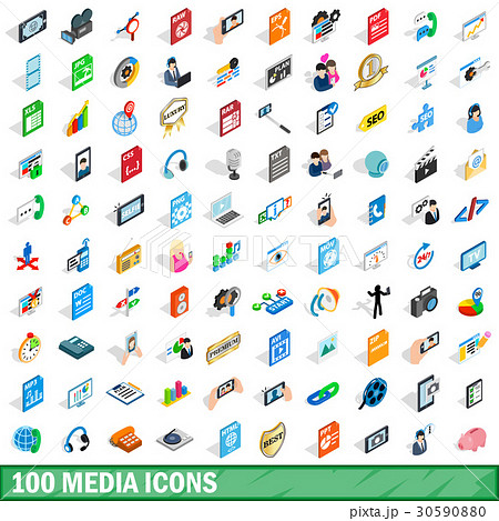 100 media icons set, isometric 3d style 30590880