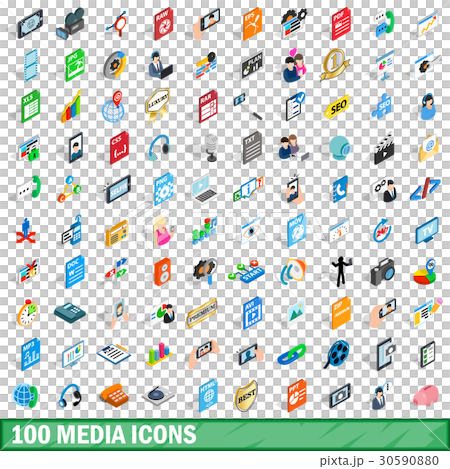 100 media icons set, isometric 3d style 30590880