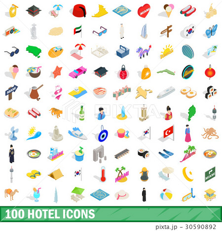 100 hotel icons set, isometric 3d style 30590892