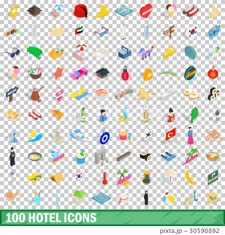 100 hotel icons set, isometric 3d style 30590892