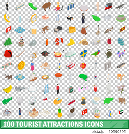 100 tourist attractions icons set 30590895