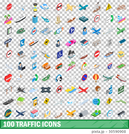 100 traffic icons set, isometric 3d style 30590908