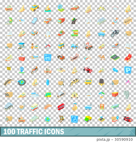 100 traffic icons set, cartoon style - Stock Illustration [30590910 ...