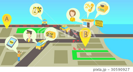 Taxi services horizontal banner, cartoon style 30590927