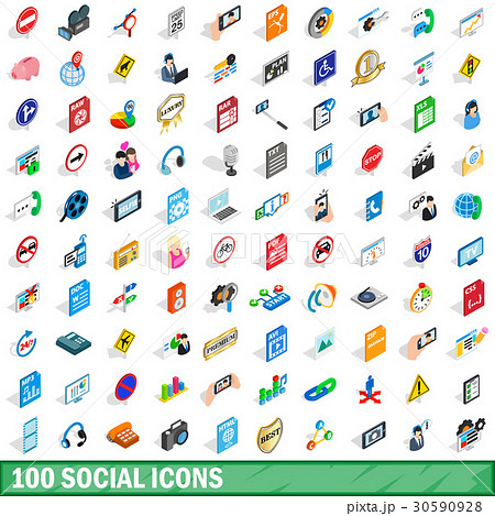 100 social icons set, isometric 3d style 30590928