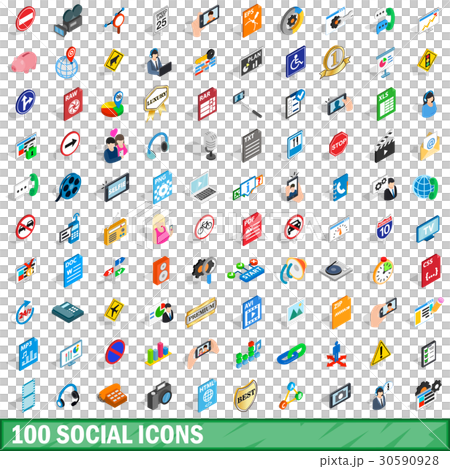 100 social icons set, isometric 3d style 30590928