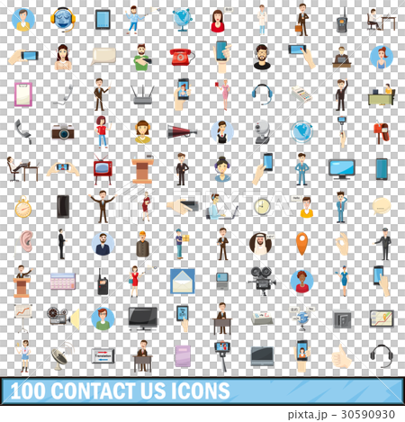 100 contact us icons set, cartoon style 30590930
