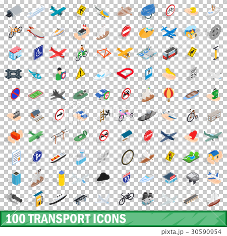 100 transport icons set, isometric 3d style 30590954