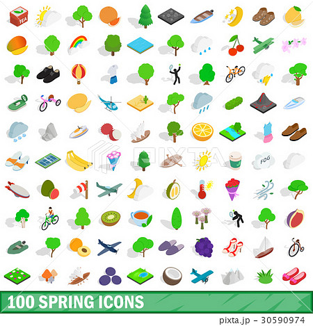 100 spring icons set, isometric 3d style 30590974