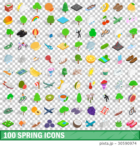 100 spring icons set, isometric 3d style 30590974