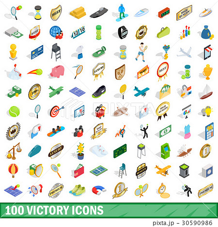 100 victory icons set, isometric 3d style 30590986