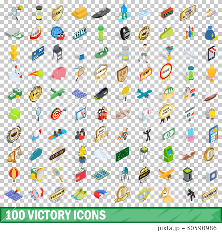 100 victory icons set, isometric 3d style 30590986