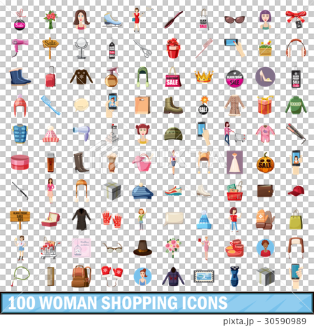 100 women shopping icons set, cartoon style - Stock Illustration ...