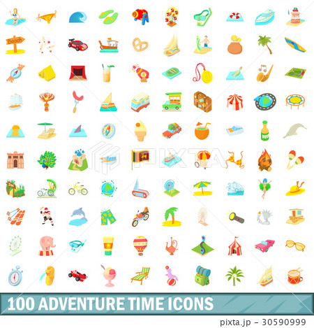 100 adventure time icons set, cartoon style 30590999