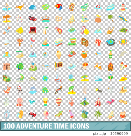 100 adventure time icons set, cartoon style 30590999