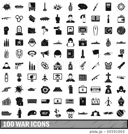 100 war icons set, simple style 100 war icons set, simple style 30591003