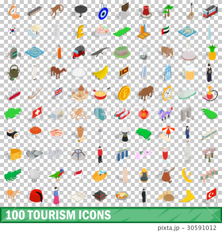 100 tourism icons set, isometric 3d style 30591012