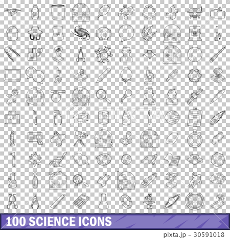 100 science icons set, outline style 30591018