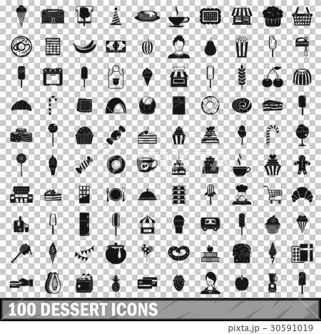 100 dessert icons set, simple style 100 dessert icons set, simple style 30591019