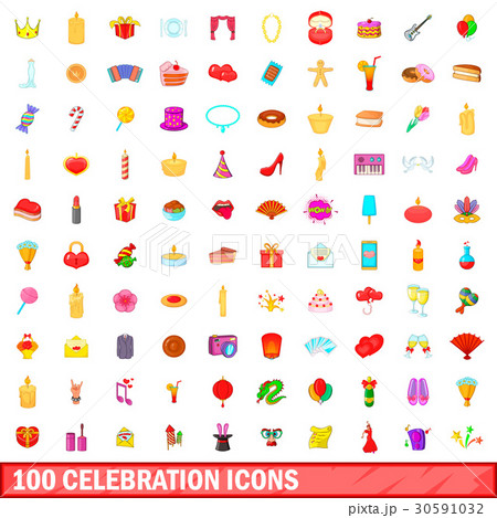 100 celebration icons set, cartoon style 100 celebration icons set, cartoon style 30591032