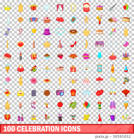 100 celebration icons set, cartoon style 100 celebration icons set, cartoon style 30591032