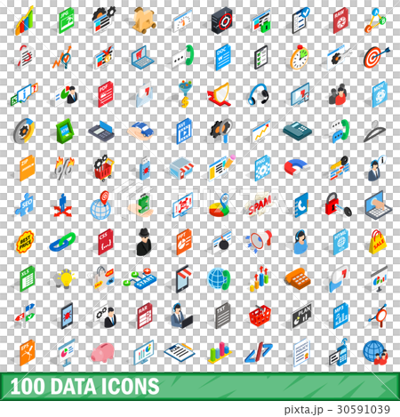 100 data icons set, isometric 3d style - Stock Illustration [30591039 ...