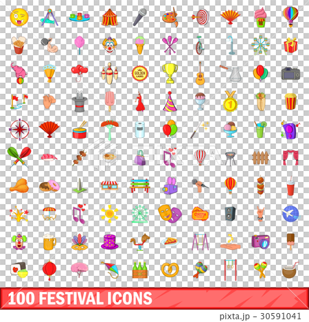 100 festival icons set, cartoon style - Stock Illustration [30591041 ...