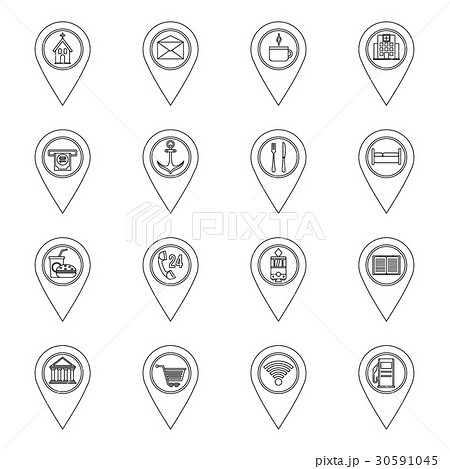 Points of interest icons set, outline style 30591045