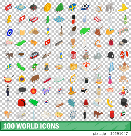 100 world icons set, isometric 3d style 30591047