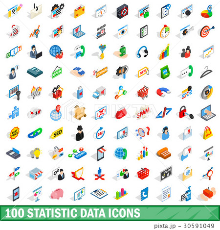 100 statistic data icons set, isometric 3d style 30591049