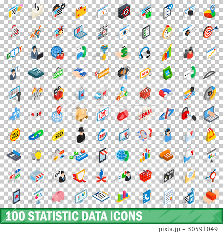 100 statistic data icons set, isometric 3d style 30591049