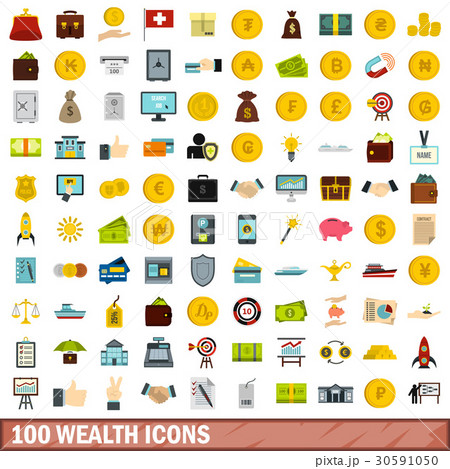 100 wealth icons set, flat style 30591050