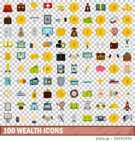 100 wealth icons set, flat style 30591050
