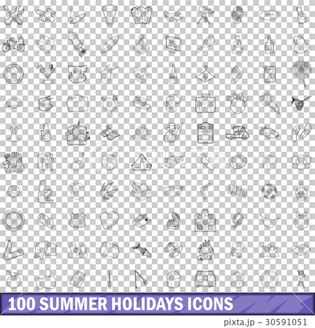 100 summer holidays icons set, outline style 30591051