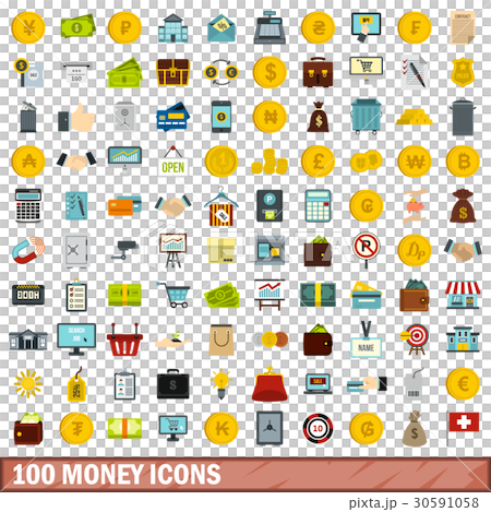 100 money icons set, flat style 30591058