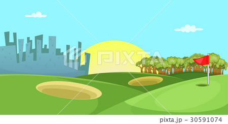 Golf course horizontal banner, cartoon style 30591074