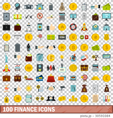 100 finance icons set, flat style 30591084