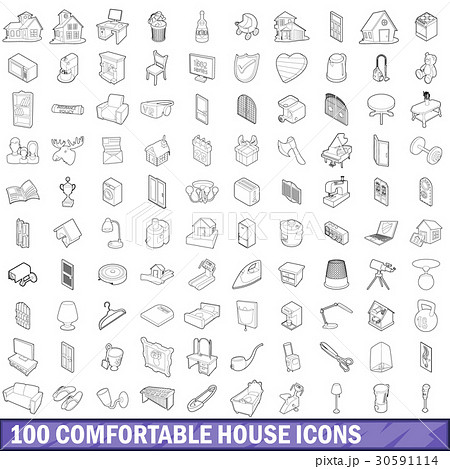 100 comfortable house icons set, outline style 30591114