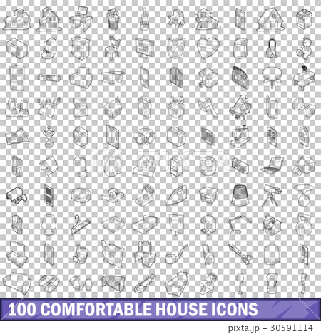 100 comfortable house icons set, outline style 30591114