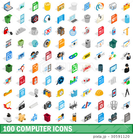 100 computer icons set, isometric 3d style 30591120