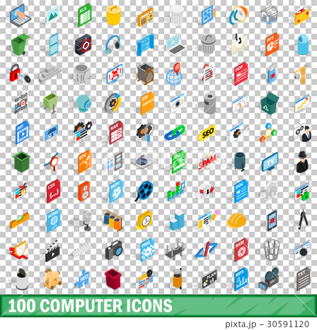 100 computer icons set, isometric 3d style 30591120