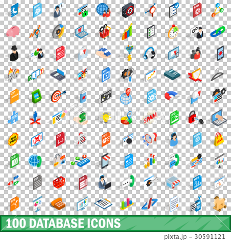 100 database icons set, isometric 3d style 30591121