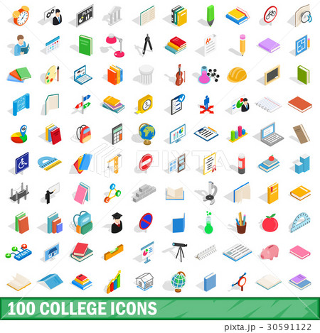 100 college icons set, isometric 3d style 30591122