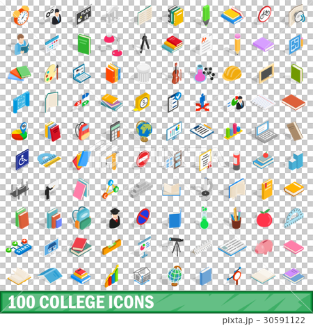 100 college icons set, isometric 3d style 30591122
