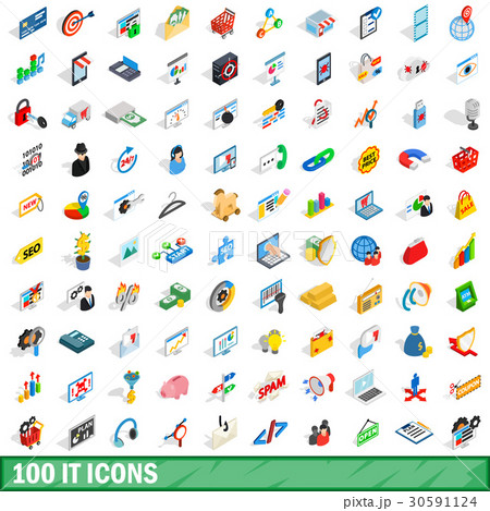 100 it icons set, isometric 3d style 30591124