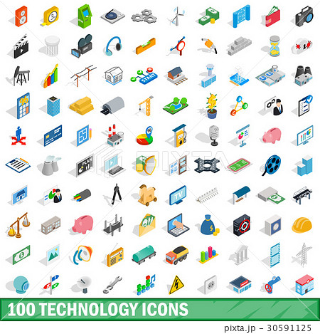 100 technology icons set, isometric 3d style 30591125