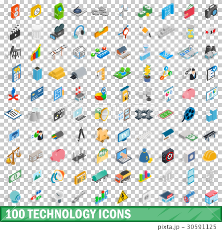 100 technology icons set, isometric 3d style 30591125